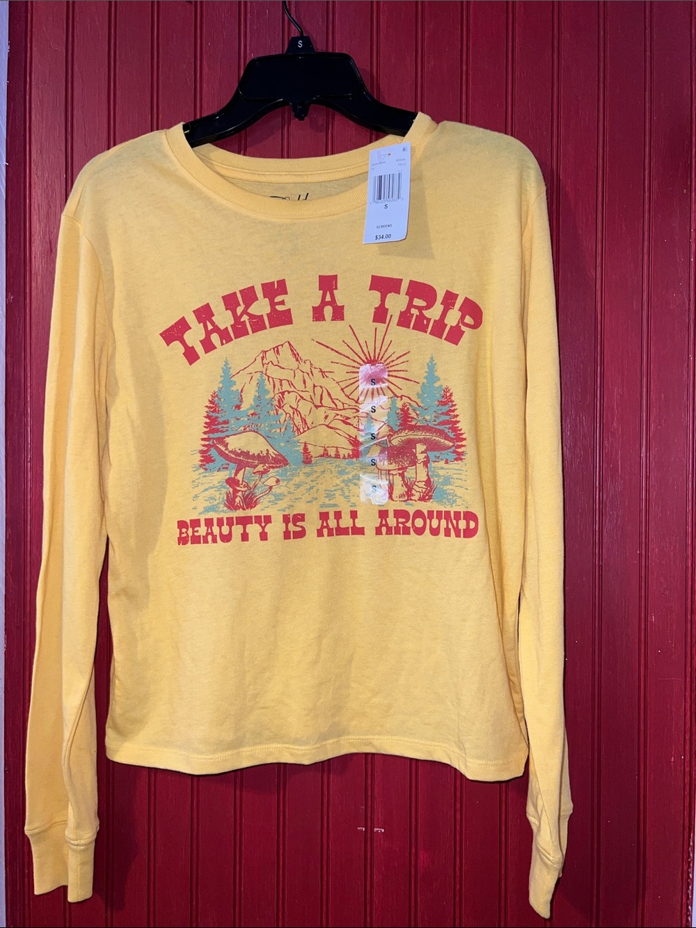 Cold Crush Yellow Long-Sleeve Mushroom Mountain Graphic Tee S
